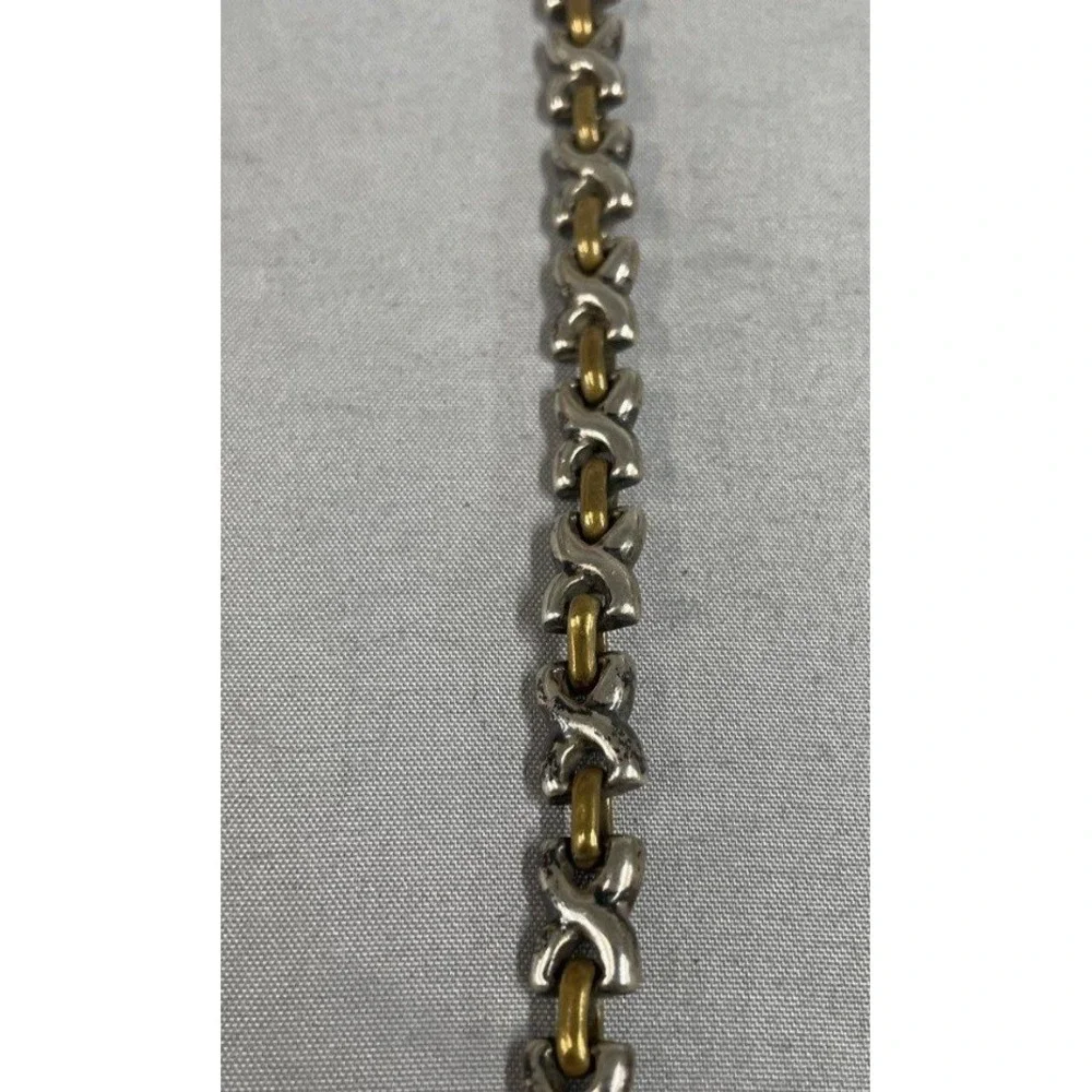 Taxco Mexico 925 Sterling Silver Two Tone X Link Bracelet Vintage 7.25 Inch - Picture 2 of 5